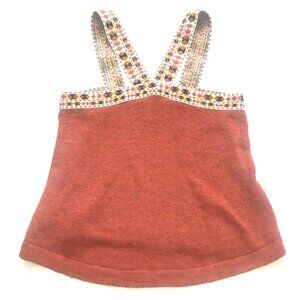 Madewell Women's Top Size S Orange with Embroidered Straps, Swing Top